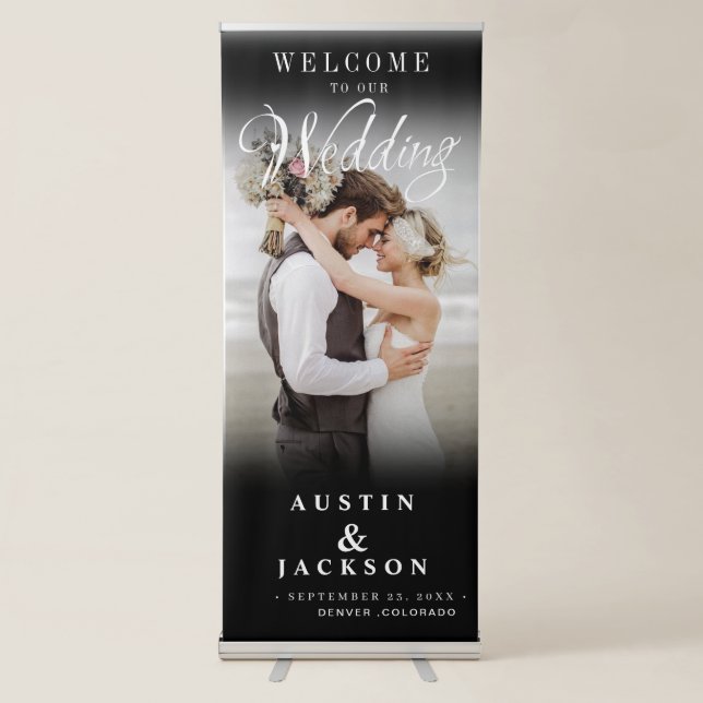 Elegant Calligraphy Wedding Photo Welcome  Retractable Banner (Front)