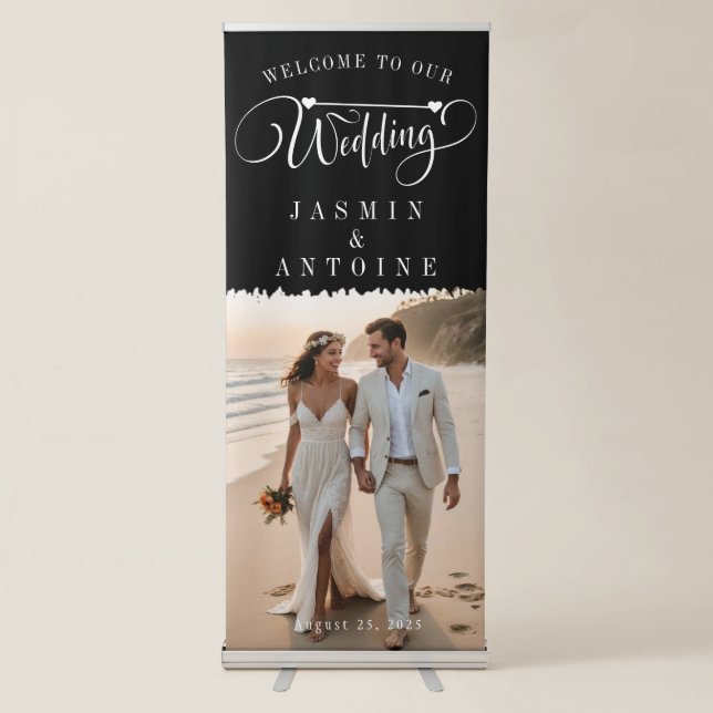 Elegant Calligraphy Wedding Photo Welcome  Retractable Banner (Front)
