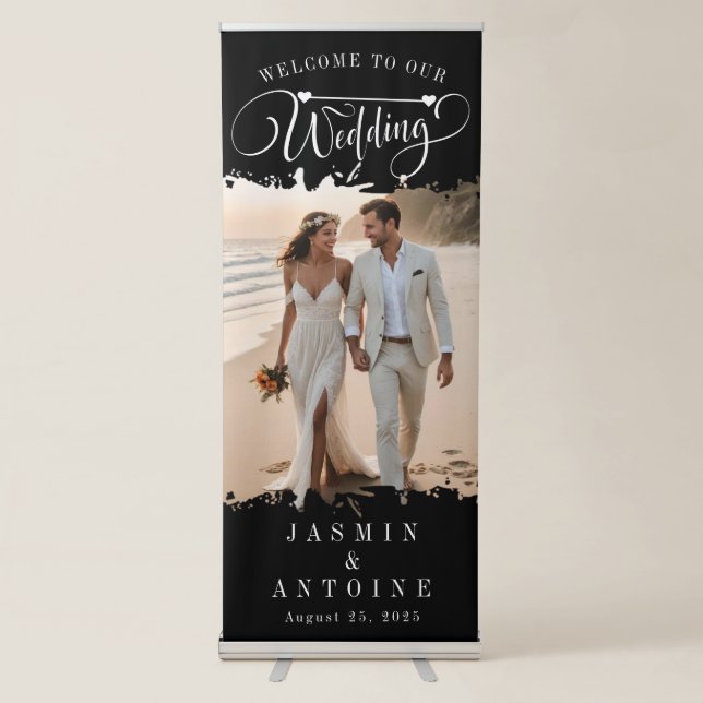 Elegant Calligraphy Wedding Photo Welcome  Retractable Banner (Front)