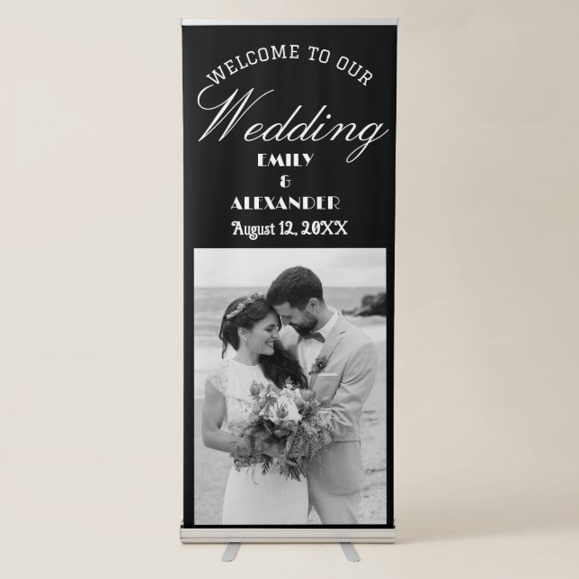 Elegant Calligraphy Wedding Photo Welcome Retractable Banner (Front)
