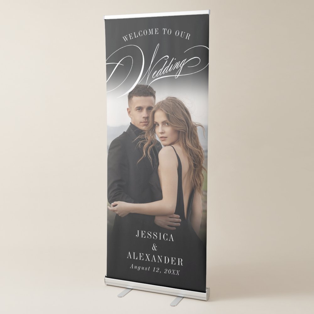 Disover Elegant Calligraphy Wedding Photo Welcome Retractable Banner