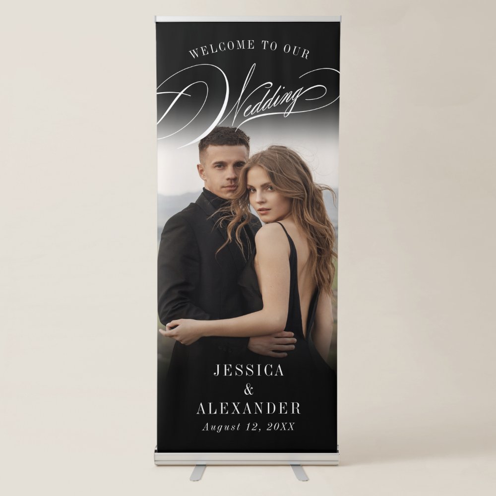 Disover Elegant Calligraphy Wedding Photo Welcome Retractable Banner