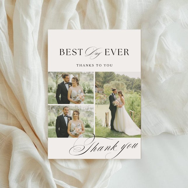 Elegant Calligraphy Wedding Photos Thank You Card (Creator Uploaded)
