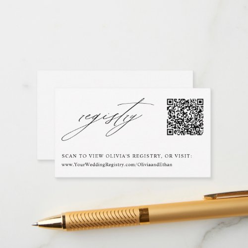 Elegant Calligraphy Wedding QR Code Registry Enclosure Card