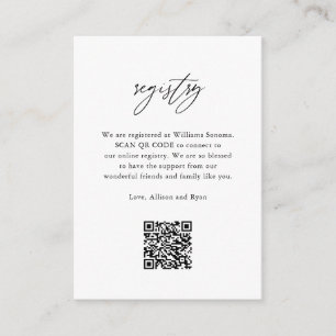 Elegant Calligraphy Wedding QR Code Registry Enclosure Card