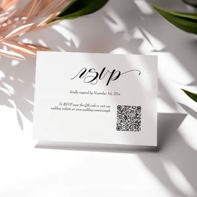 Elegant Calligraphy Wedding Qr Code Rsvp Card Zazzle