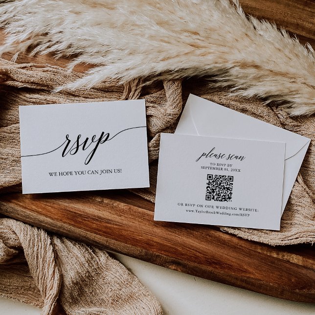 Elegant Calligraphy Wedding QR Code RSVP Card (Creator Uploaded)