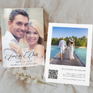 Elegant Calligraphy Wedding QR Code Save The Date