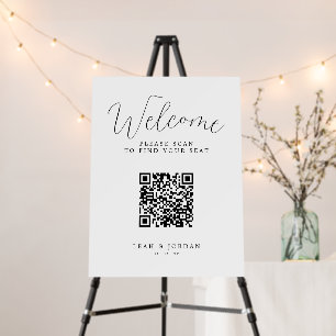 Elegant Calligraphy Wedding QR Code Seating Chart Foam Board