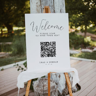 Elegant Calligraphy Wedding QR Code Seating Chart Foam Board