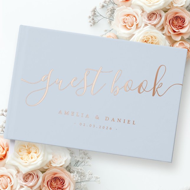 Elegant calligraphy wedding real foil dusty blue foil guest book  (Elegant calligraphy wedding real foil dusty blue foil guest book)