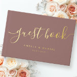 Elegant calligraphy wedding real foil foil guest book<br><div class="desc">Elegant wedding guest book with the text "guest book" in an elegant calligraphy script font. Real foil text on custom color background. The background color can be changed in the design tool.</div>