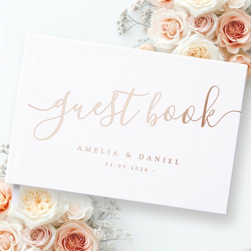 Elegant calligraphy wedding real foil white foil guest book 