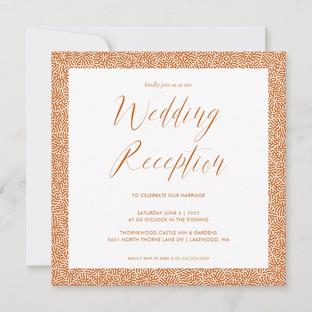 Elegant Calligraphy Wedding Reception Burnt Orange Invitation (Front)
