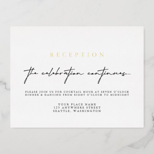 Elegant Calligraphy Wedding Reception Foil Card