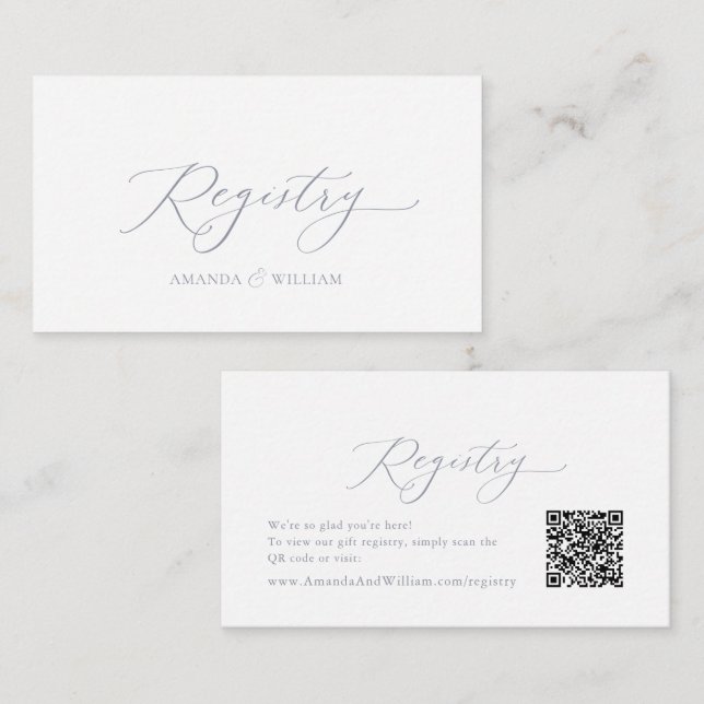 Elegant Calligraphy Wedding Registry Card with QR  (Front/Back)