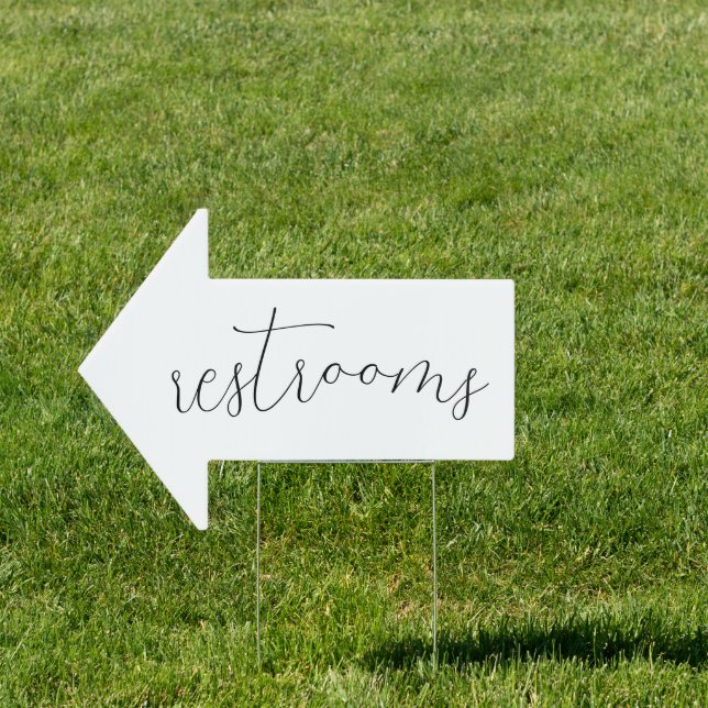 Elegant Calligraphy Wedding Restrooms Arrow Sign (Insitu)