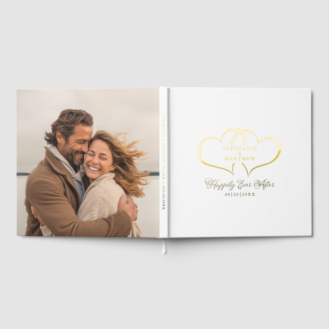 Elegant Calligraphy Wedding Romantic Photo Gold Foil Guest Book (Full)