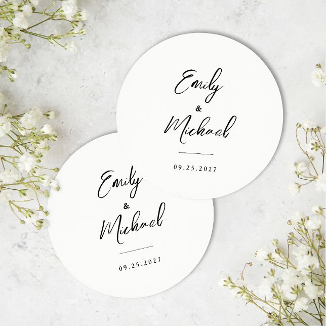 Elegant Calligraphy Wedding Round Paper Coaster (Creator Uploaded)