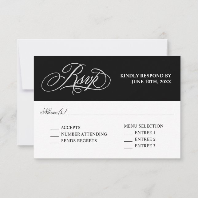 Elegant Calligraphy Wedding RSVP with Entrees (Front)