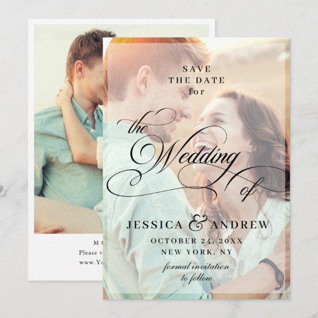 Elegant Calligraphy Wedding Save the Date 2 PHOTO (Front/Back)