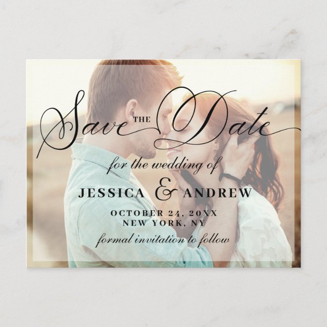 Elegant Calligraphy Wedding Save the Date 2 PHOTO Announcement Postcard (Front)