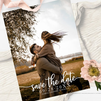 Elegant Calligraphy Wedding Save The Date Photo Postcard by StampsbyMargherita at Zazzle