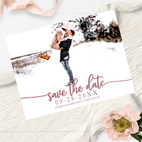 Elegant Calligraphy Wedding Save The Date Photo Postcard