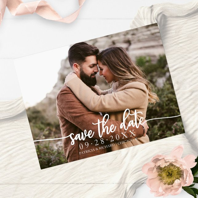 Elegant Calligraphy Wedding Save The Date Photo Postcard (Creator Uploaded)