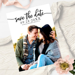 Elegant Calligraphy Wedding Save The Date Photo Postcard