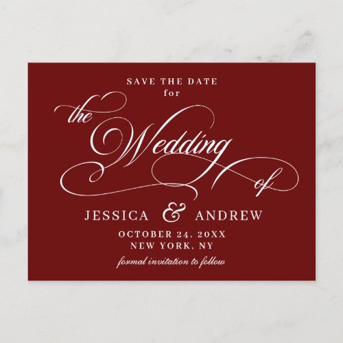 Elegant Calligraphy Wedding Save the Date Postcard