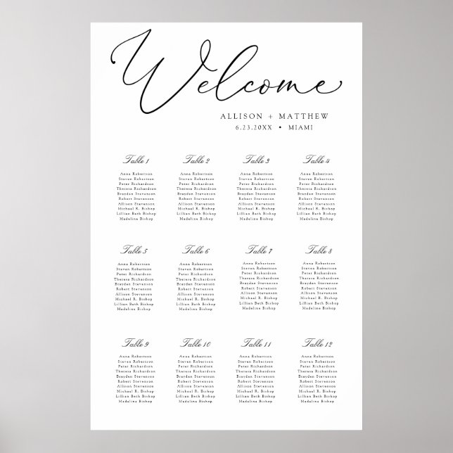 Elegant Calligraphy Wedding Seating Chart (Front)