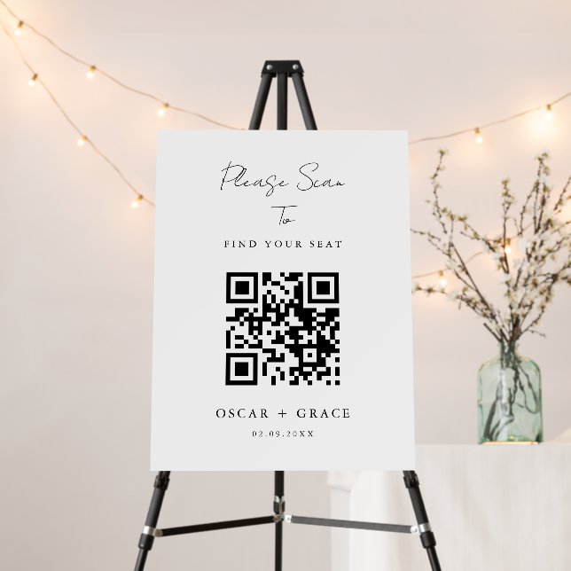 Elegant Calligraphy Wedding Seating Chart QR Code Foam Board (In Situ (Stand))