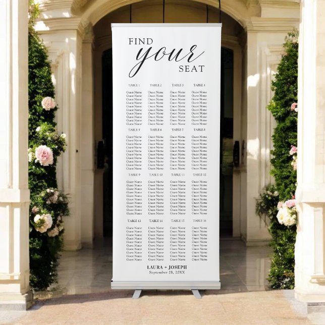 Elegant Calligraphy Wedding Seating Chart Retractable Banner (Elegant calligraphy seating chart banner guides guests with a refined, romantic touch.)