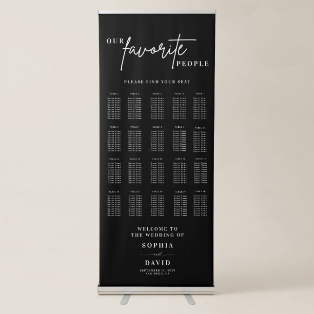 Elegant Calligraphy Wedding Seating Chart Retractable Banner (Front)