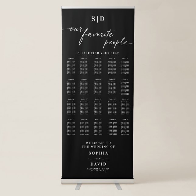 Elegant Calligraphy Wedding Seating Chart Retractable Banner (Front)