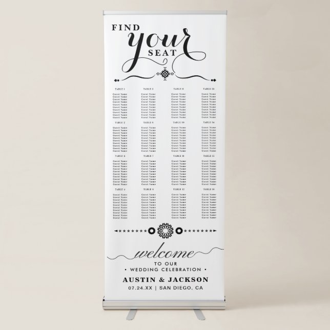 Elegant Calligraphy Wedding Seating Chart  Retractable Banner (Front)