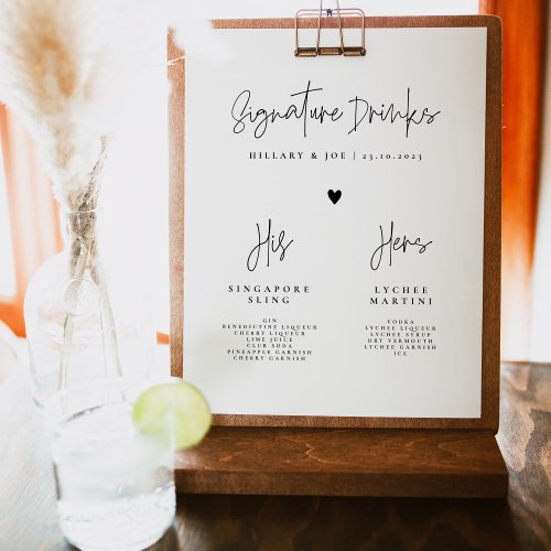 Elegant Calligraphy Wedding Signature Drinks Sign