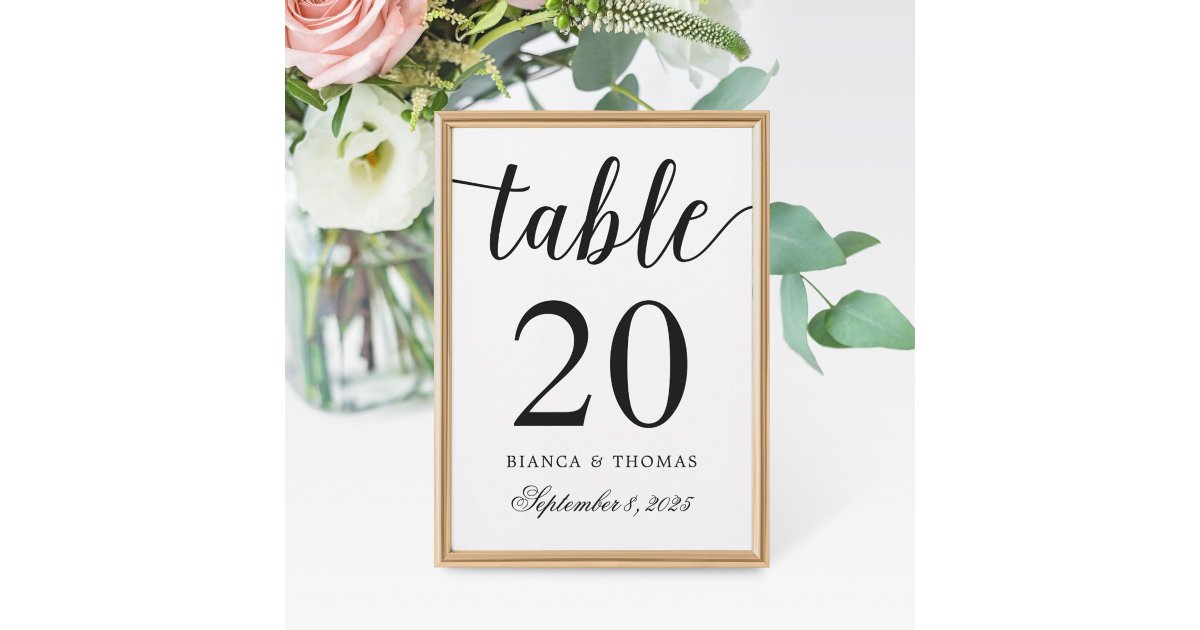 Elegant Calligraphy Wedding Table Number | Zazzle