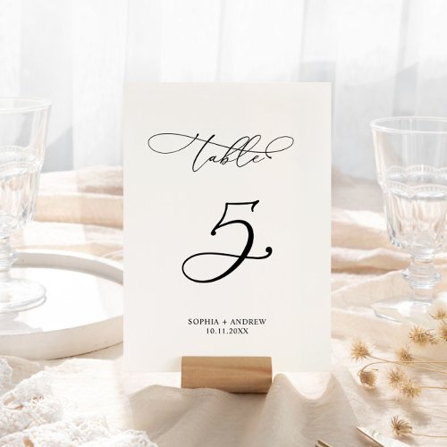 Elegant Calligraphy Wedding Table Number 5