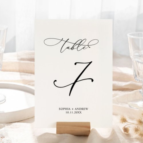 Elegant Calligraphy Wedding Table Number 7