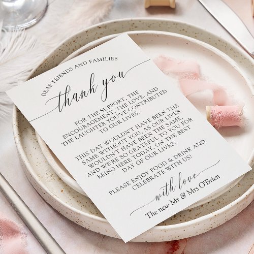 Elegant Calligraphy Wedding Table Thank You