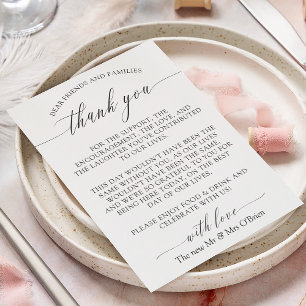 Elegant Calligraphy Wedding Table Thank You Card