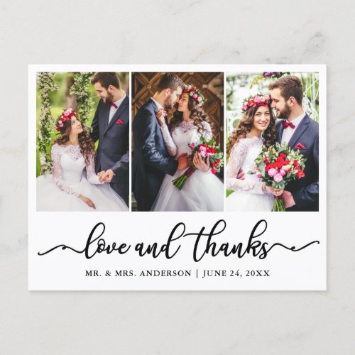 Elegant Calligraphy Wedding Thank You 3 Photo Postcard