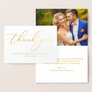 Elegant Calligraphy Wedding Thank You Gold Foil Card