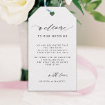 Elegant calligraphy wedding welcome bag gift tags<br><div class="desc">Simple elegant destination wedding hotel guest gift basket or bag personalized welcome message tag featuring a modern chic calligraphy script. Please note that the colors of script and background are fully customizable. You can change them after selecting CUSTOMIZE option. If you need help, message the designer or ask Zazzle Live...</div>
