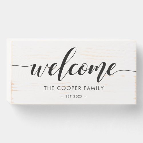 Elegant calligraphy welcome family name wooden box sign