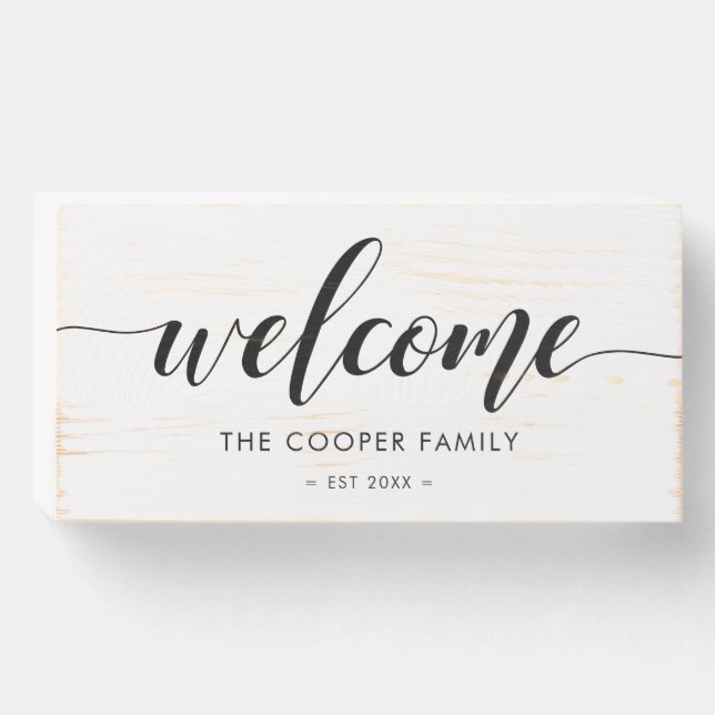 Elegant calligraphy welcome family name wooden box sign (Front Horizontal)