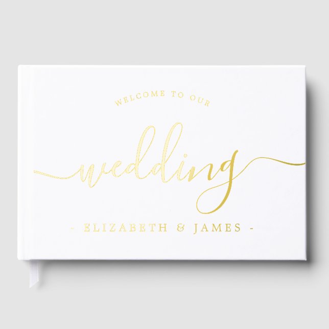 Elegant Calligraphy Welcome To Our Wedding  Foil Guest Book (Front)