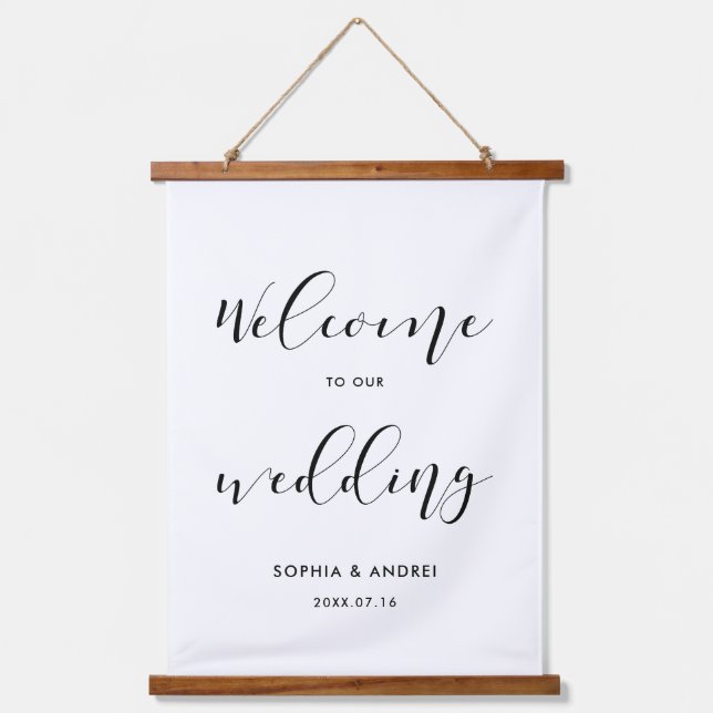 Elegant calligraphy Welcome to our wedding Hanging Tapestry (Front)